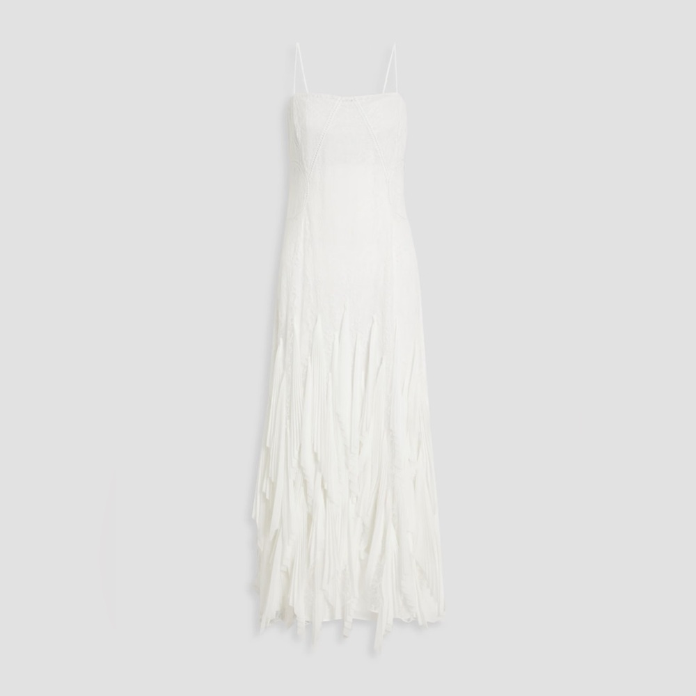 NWT $1495 Simkhai White Gertrude Chiffon and Lace Pleated Gown Maxi Dress - Picture 2 of 4